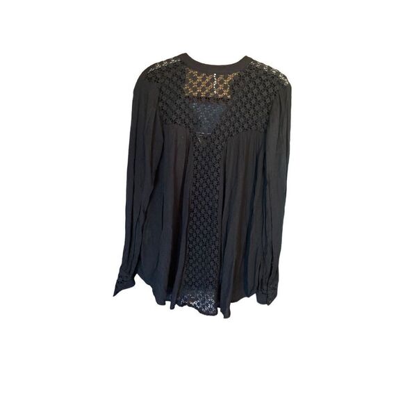 Free people, long sleeve, crocheted, black button up peasant blouse, s/small - Picture 2 of 6